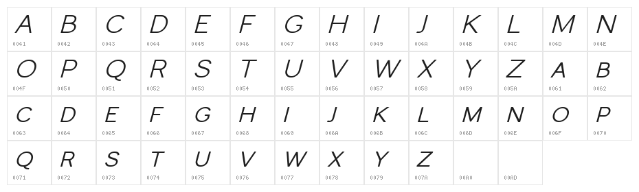 Monocole Free Semi Bold Italic Character Map