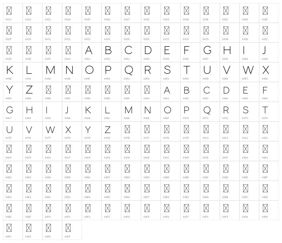 MonocoleFree-Regular Character Map