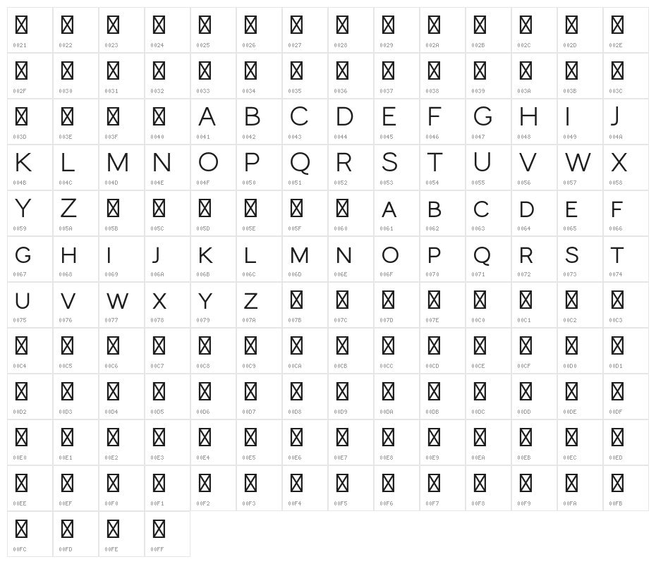 MonocoleFree-SemiBold Character Map