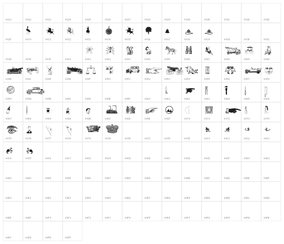 Monocracy Cuts and Clips Regular Character Map