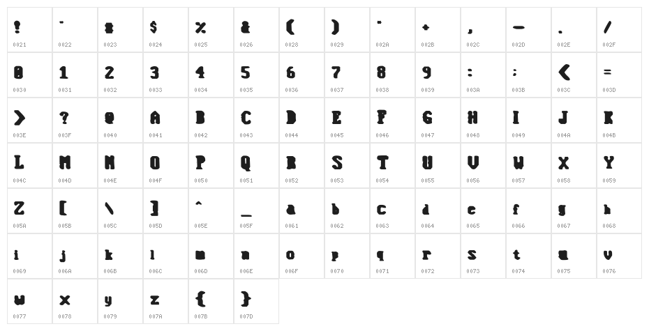 Monofill Regular Character Map