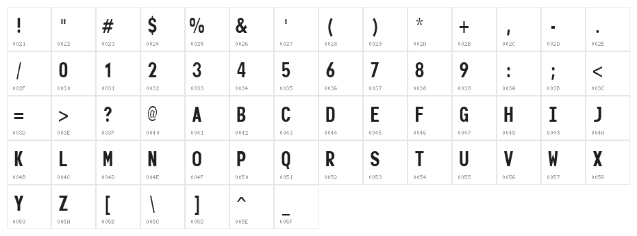 Monofonto Character Map
