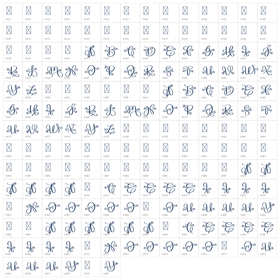 Monogram A1 Character Map
