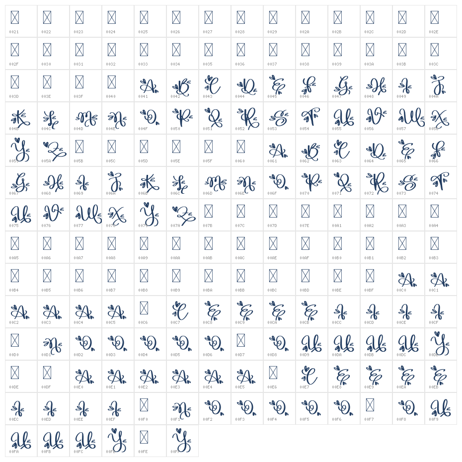 Monogram S1 Character Map