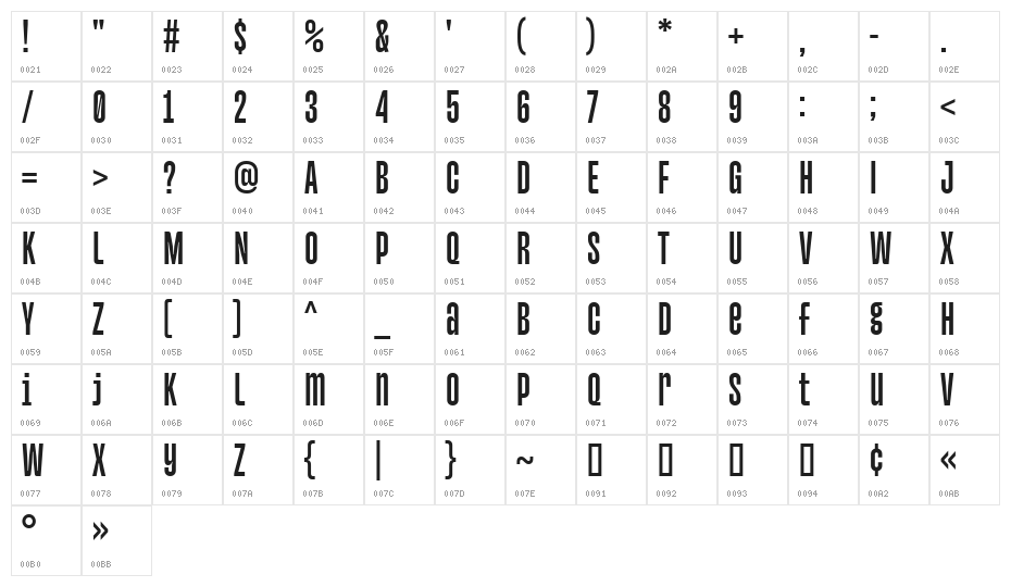 Monologue DEMO Regular Character Map