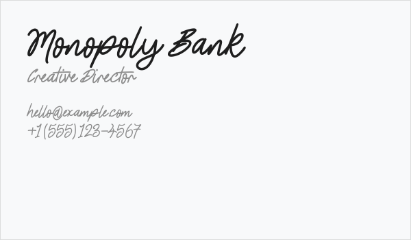 Monopoly Bank Business Card