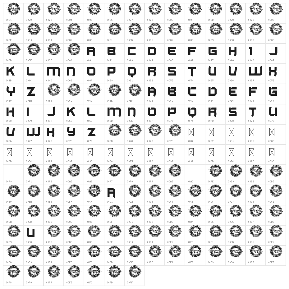 Monoscreen Demo Character Map