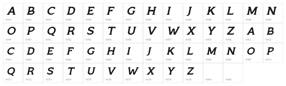 Monsier Free Italic Character Map