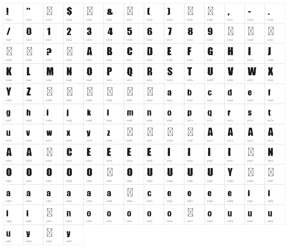 Monstard Bold Character Map