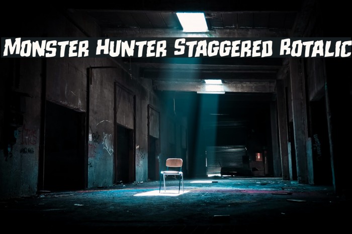 Monster Hunter Staggered Rotalic Font examples