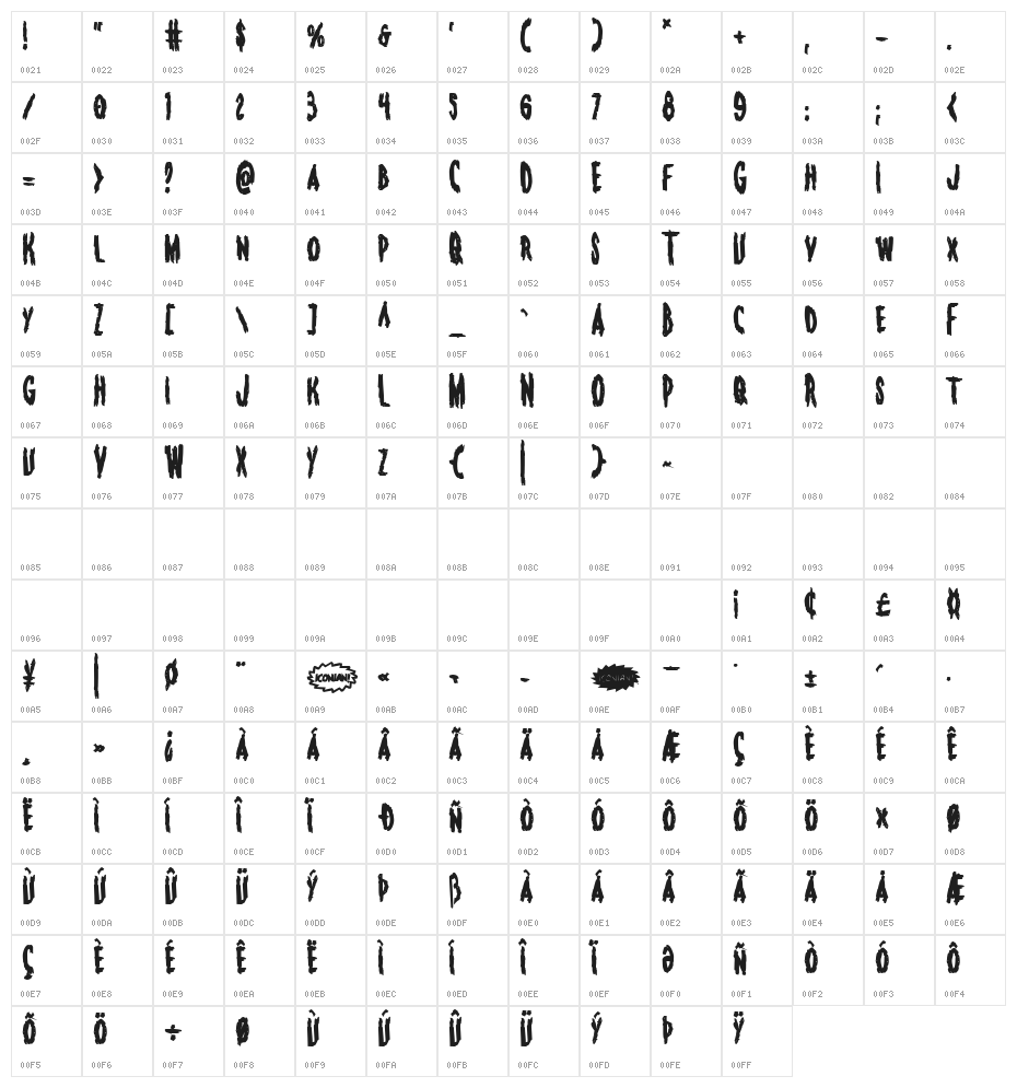 Monsterama Bold Character Map