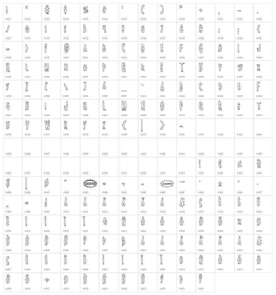 Monsterama Outline Regular Character Map