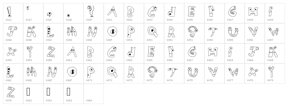 Monsterfont Regular Character Map