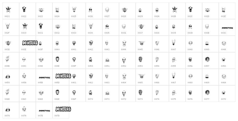 MonstersAmongUSDingbats-Regular Character Map