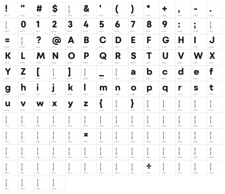 Mont Blanc Demo Bold Character Map