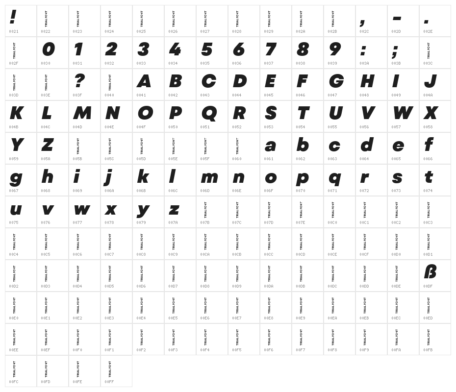 Mont Blanc-Trial Black Italic Character Map