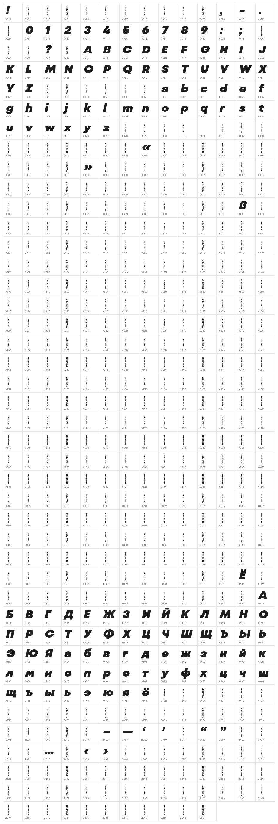 Mont Blanc-Trial Black Italic Character Map