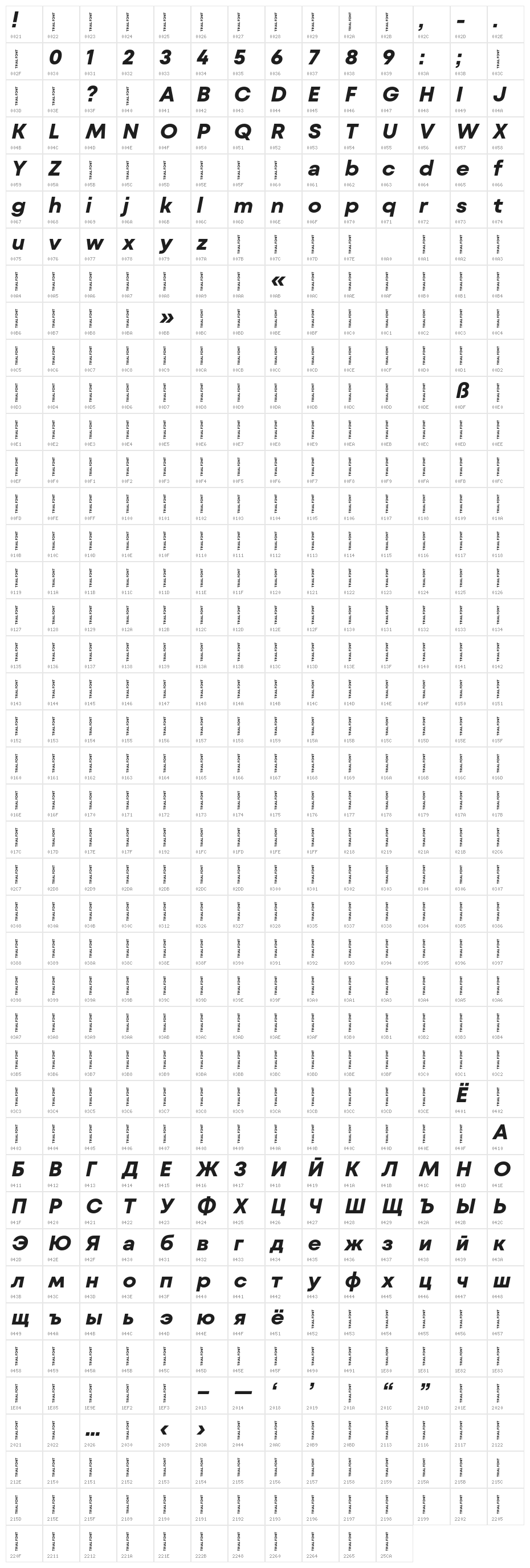 Mont Blanc-Trial Bold Italic Character Map