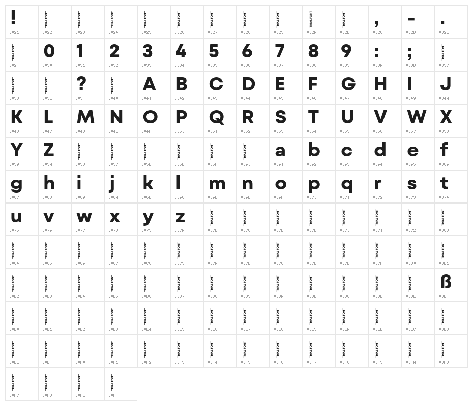 Mont Blanc-Trial Bold Character Map