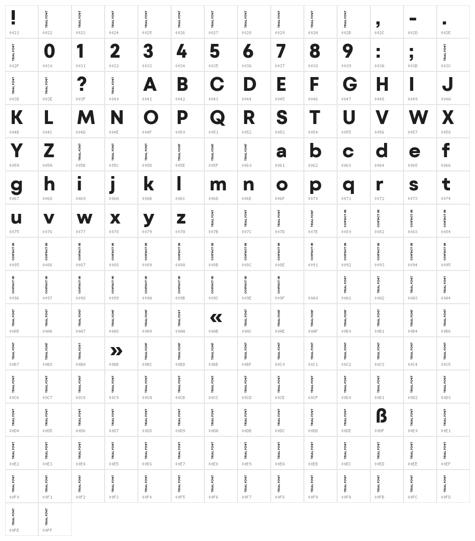 Mont Blanc-Trial Bold Character Map