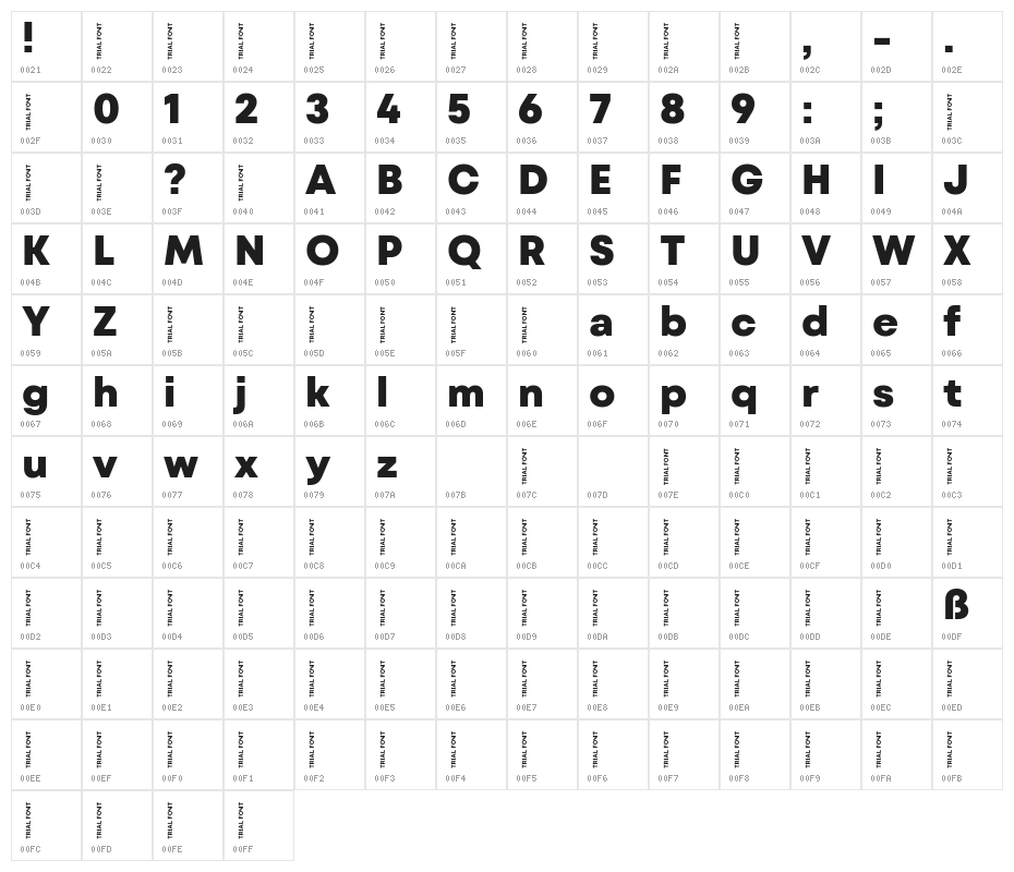 Mont Blanc-Trial ExtraBold Character Map