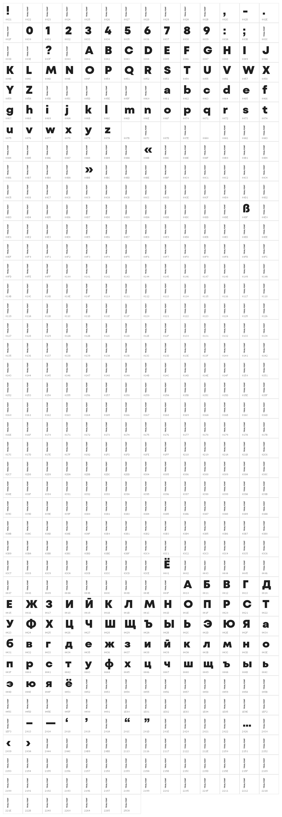 Mont Blanc-Trial ExtraBold Character Map