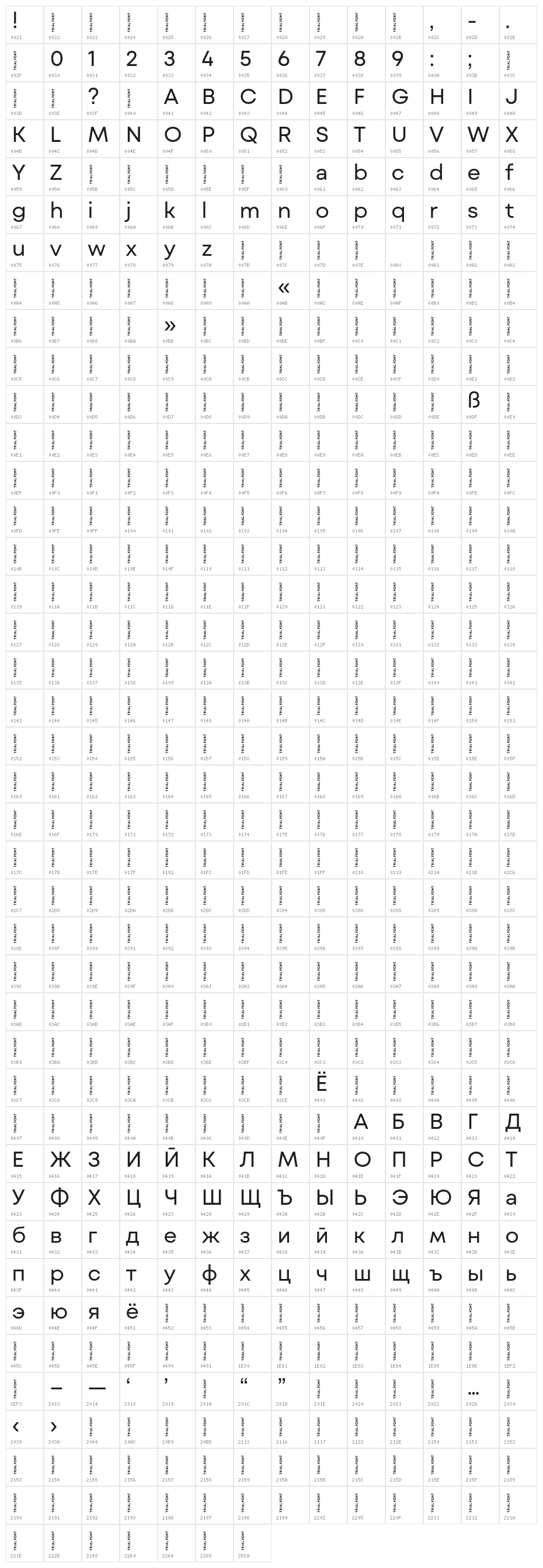 Mont Blanc-Trial Regular Character Map