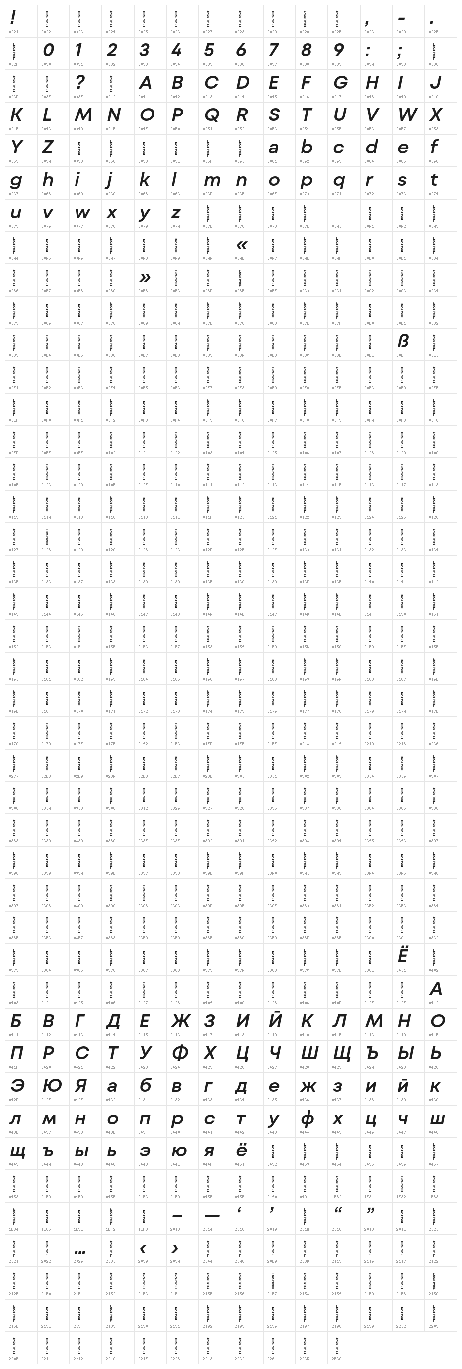 Mont Blanc-Trial SemiBold Italic Character Map