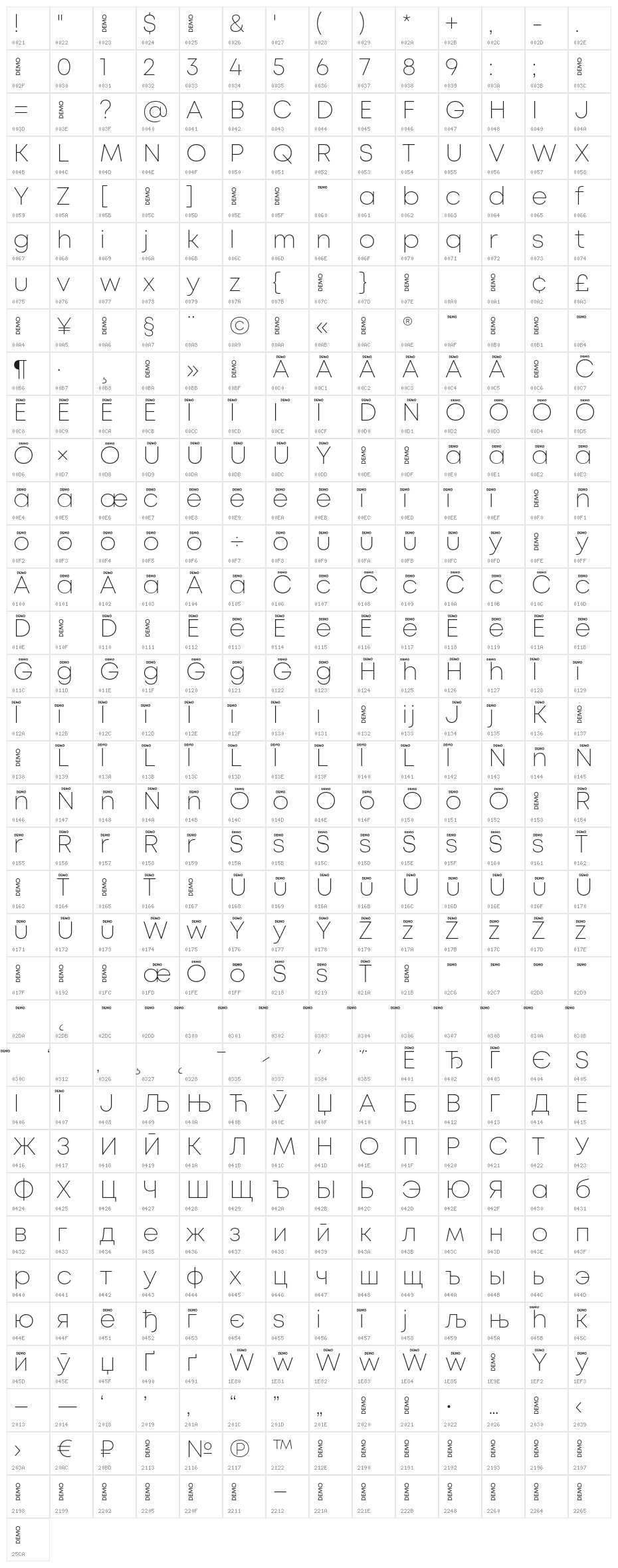 Mont ExtraLight DEMO Character Map