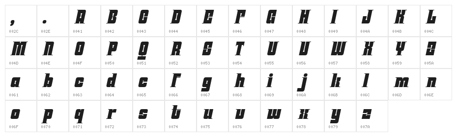 Monteba DEMO Italic Character Map