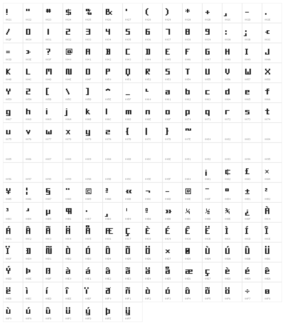 Monterey Bold Character Map