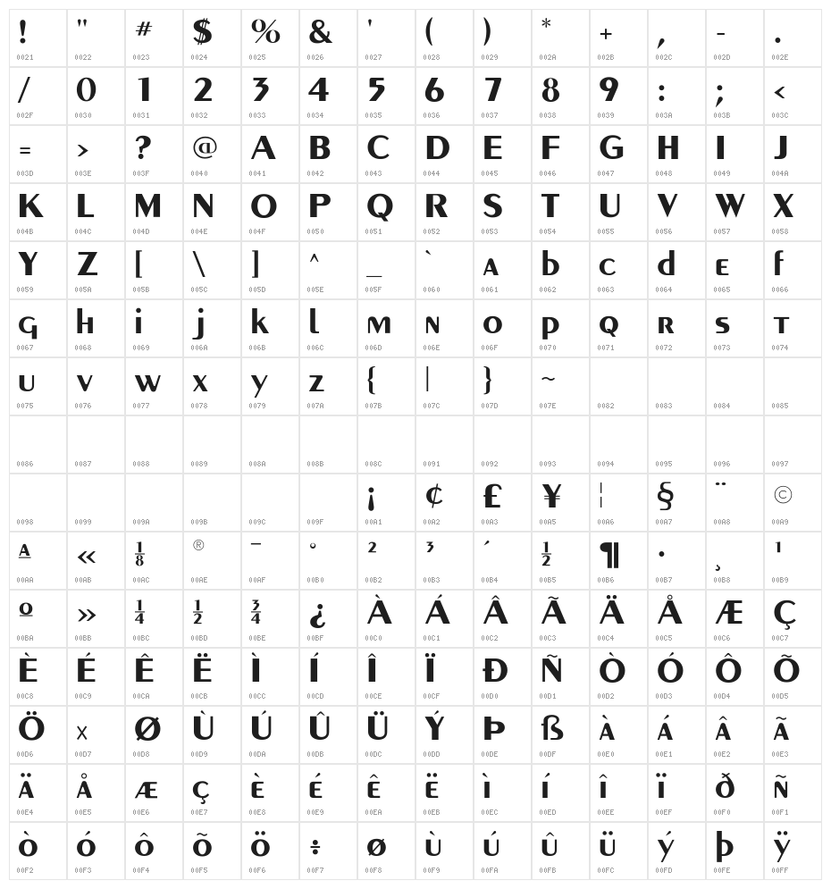 MontereyFLF-Bold Character Map