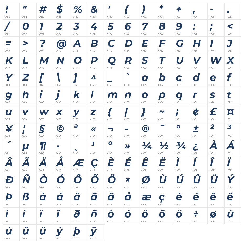 Montserrat Bold Italic1 Character Map