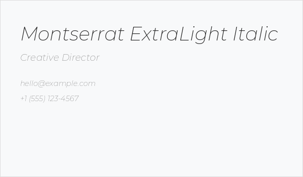 Montserrat ExtraLight Italic Business Card
