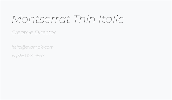 Montserrat Thin Italic Business Card
