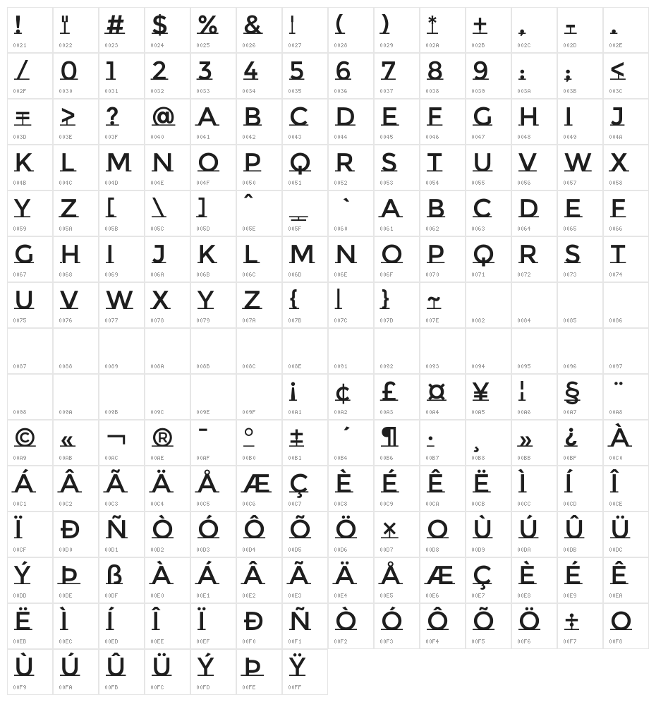 MontserratSubrayada-Regular Character Map