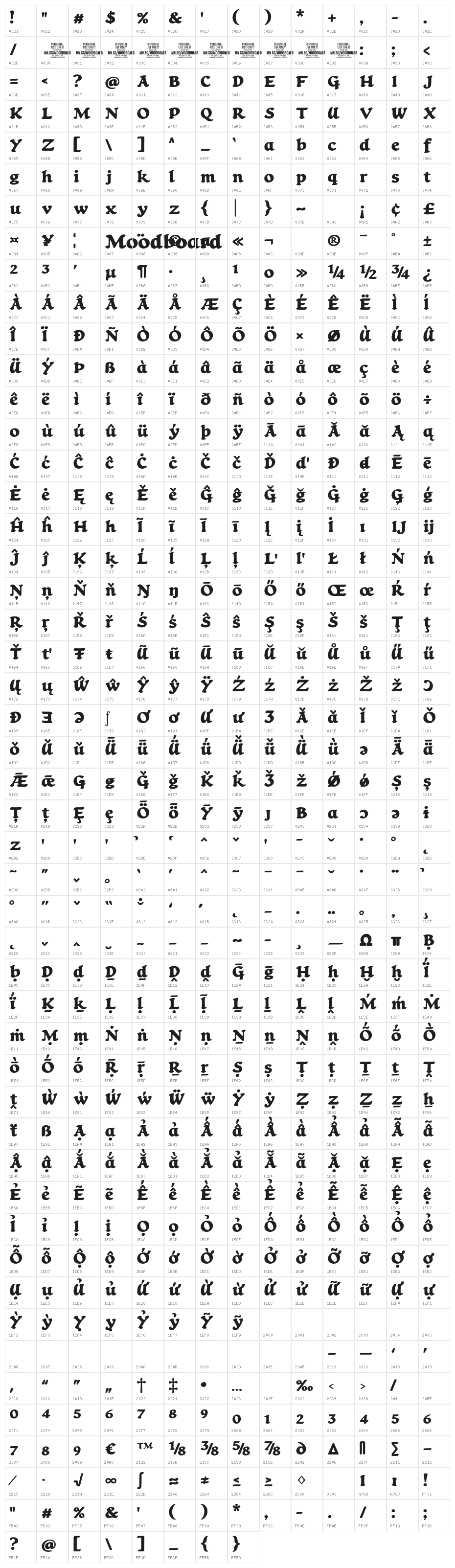 Moodboard PERSONAL USE ONLY Regular Character Map