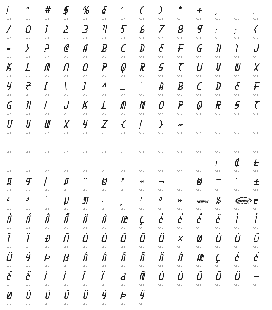 Moon Dart Bold Italic Character Map