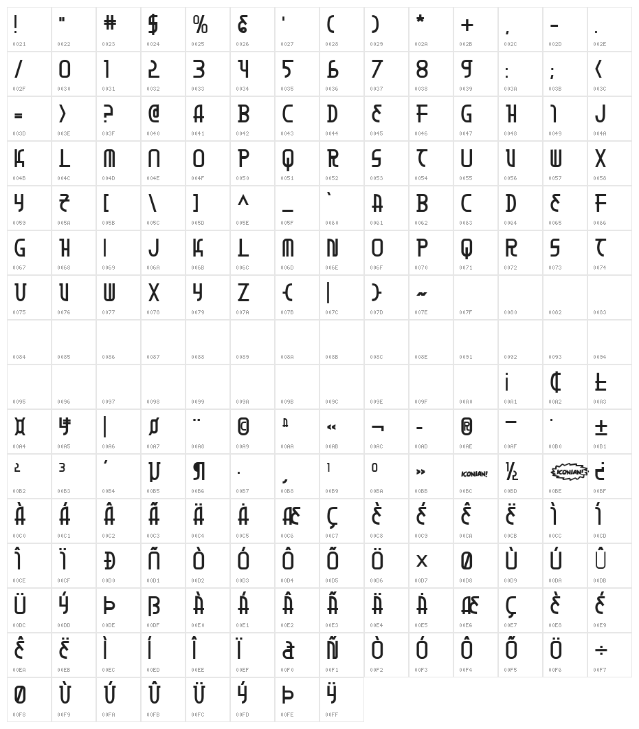 Moon Dart Bold Character Map