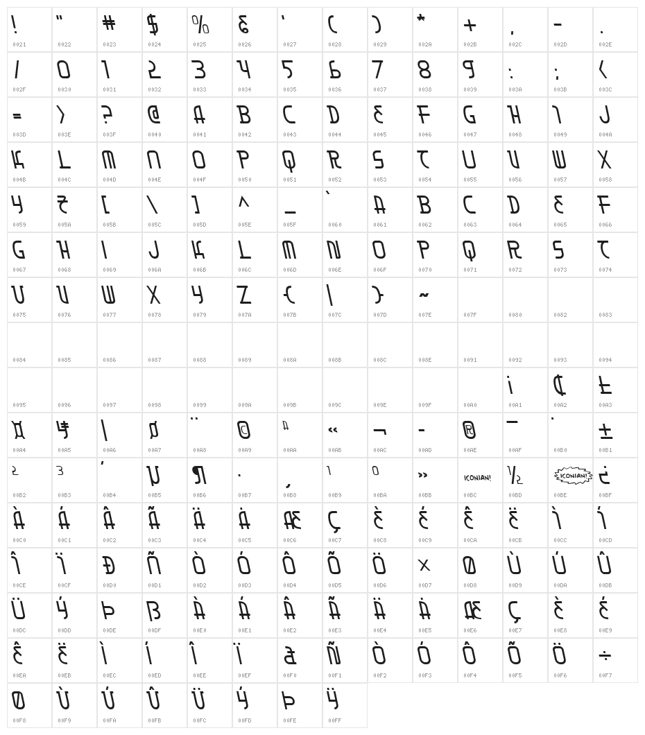 Moon Dart Leftalic Character Map