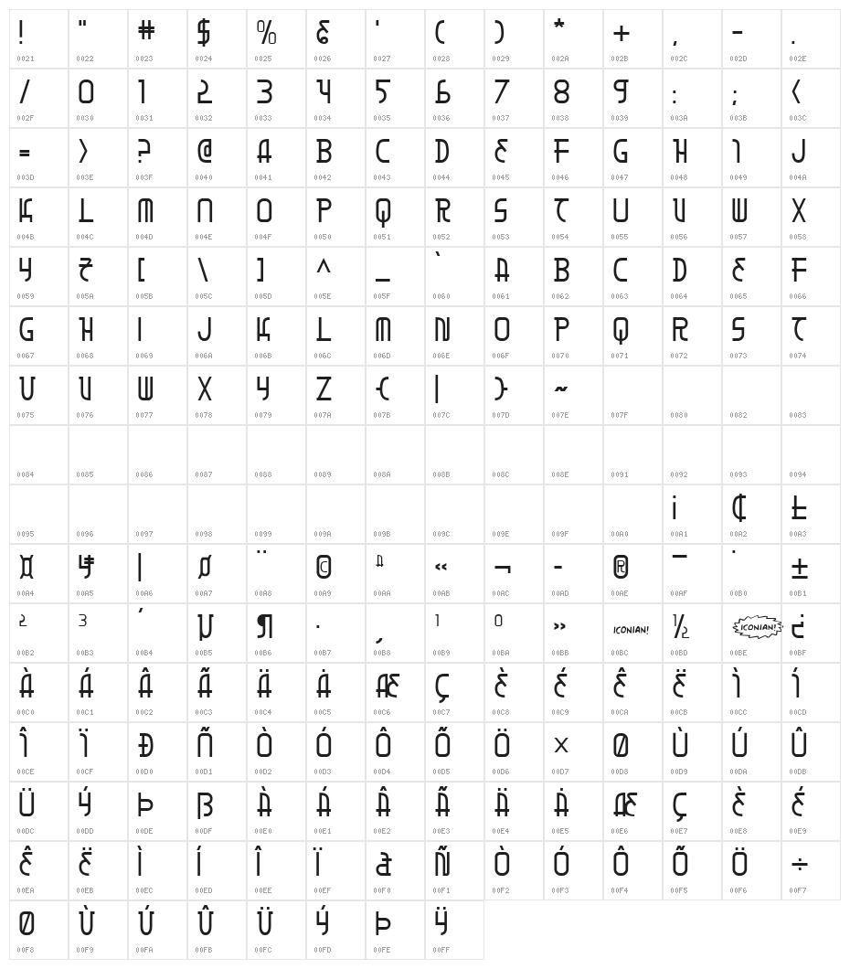Moon Dart Character Map