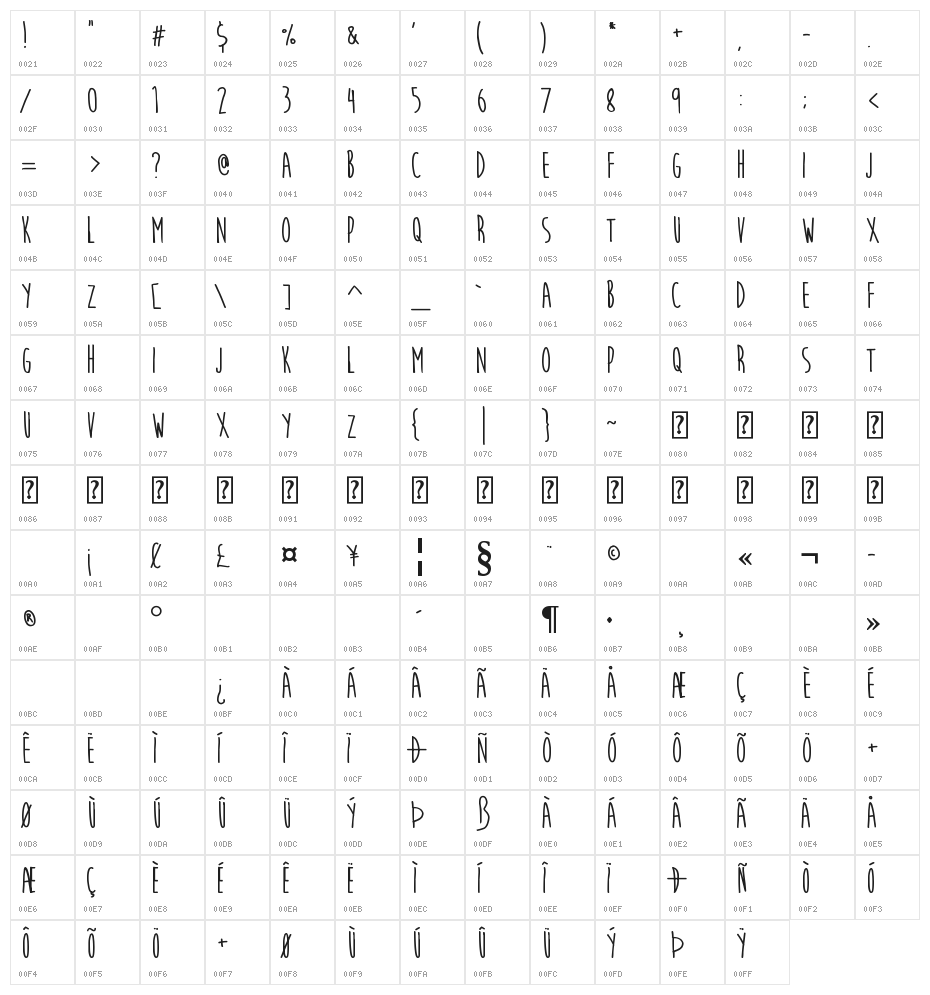 Moon Flower Bold Character Map