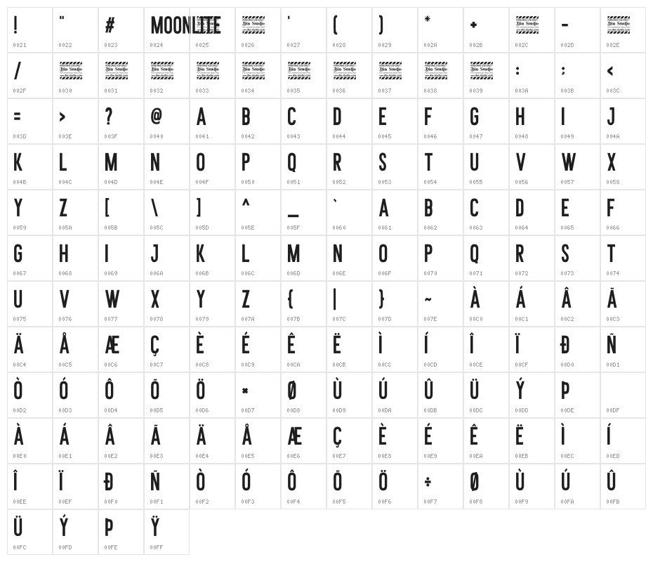 Moonlite Solid Personal Use Character Map