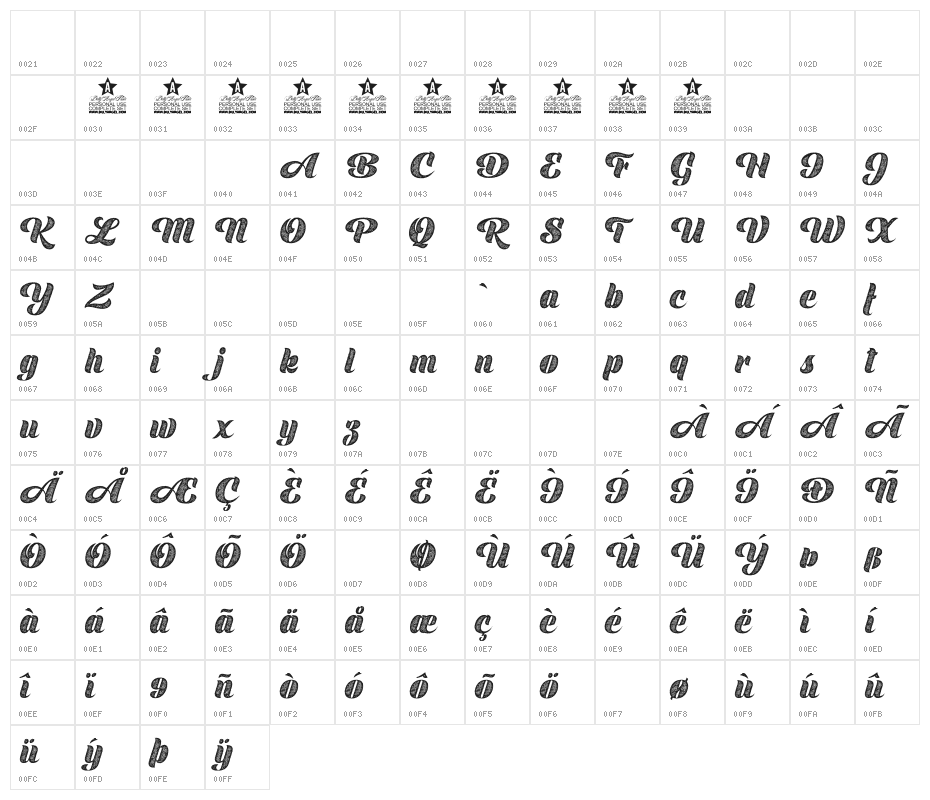 Moonshine Personal Use Regular Character Map