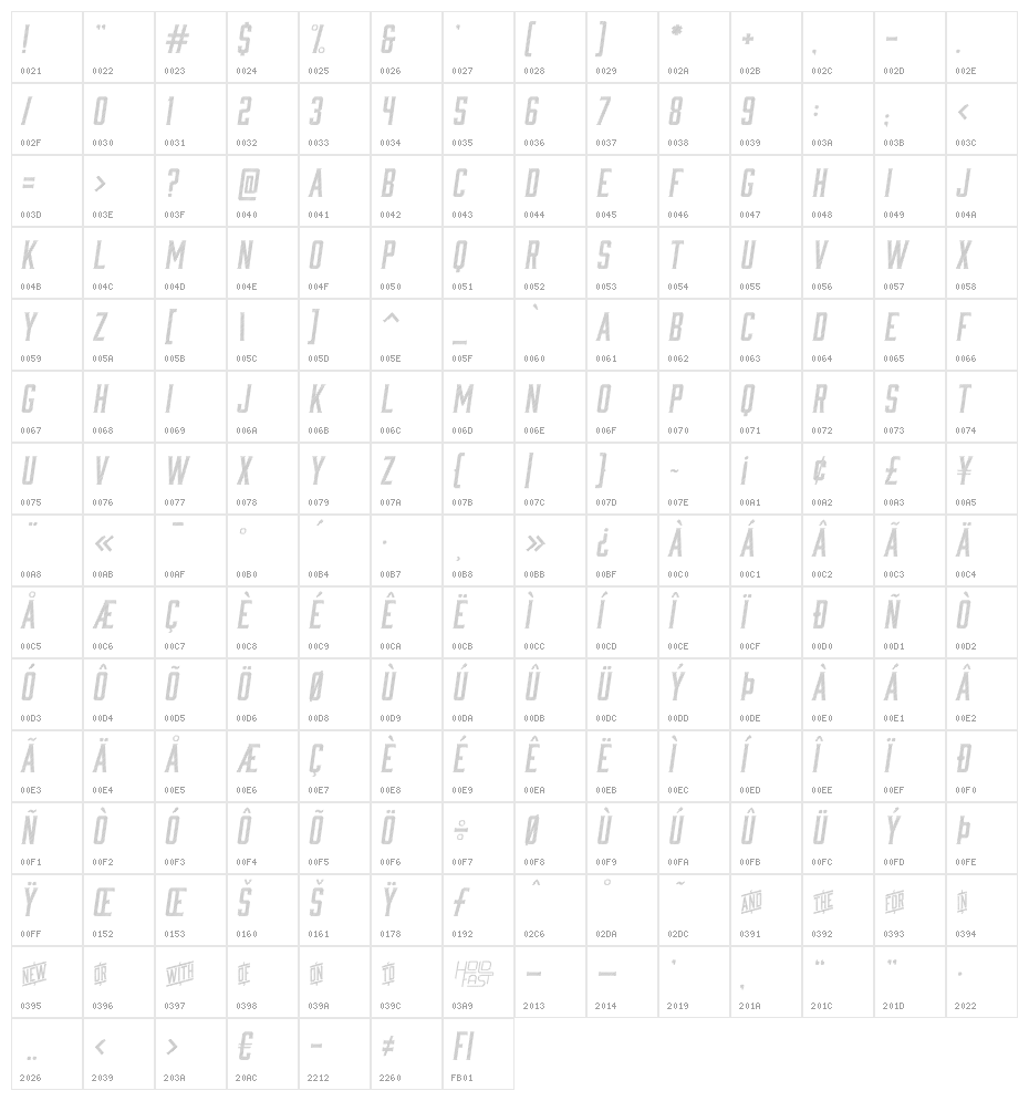 Moonshiner-ObliqueLines Character Map