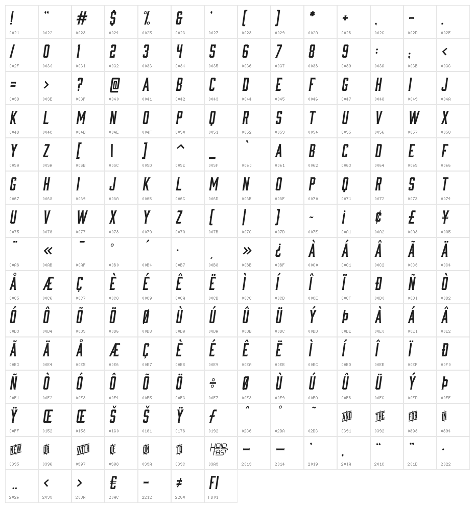 Moonshiner-Oblique Character Map