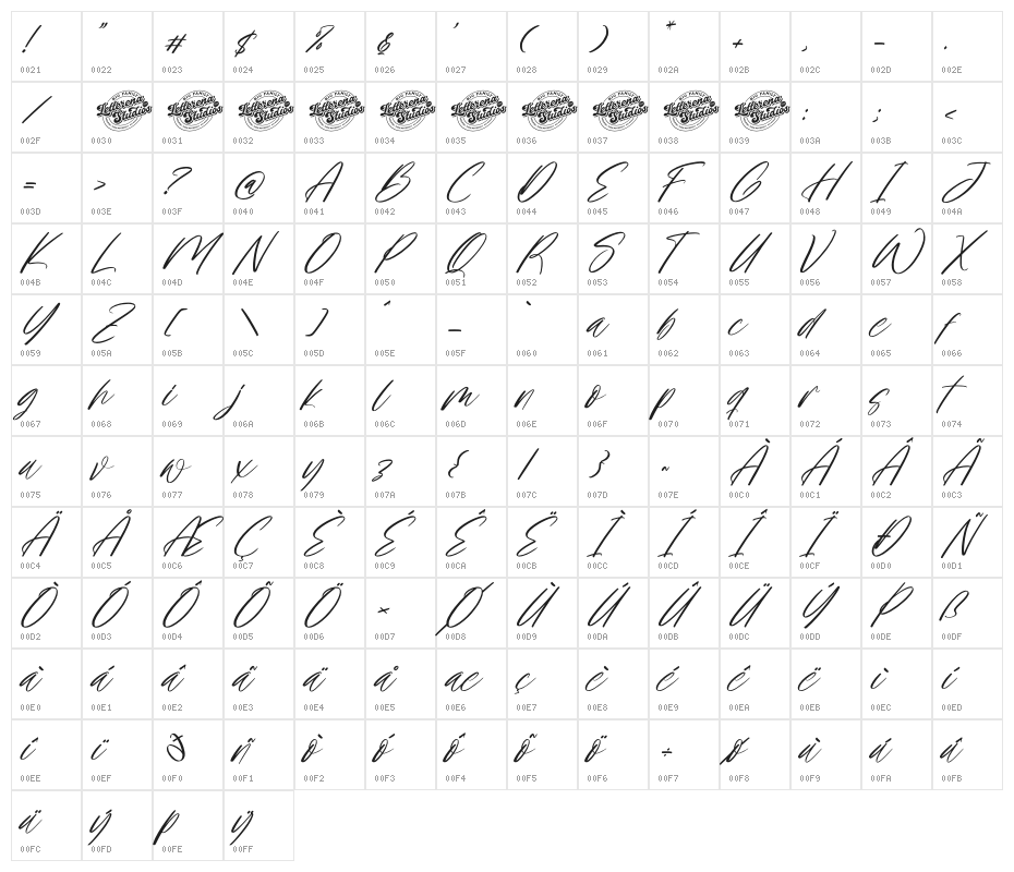 Moostnaly DEMO VERSION Italic Character Map