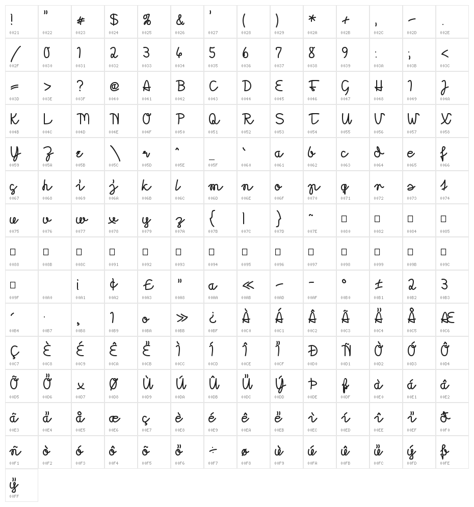 Morado Felt Regular Character Map
