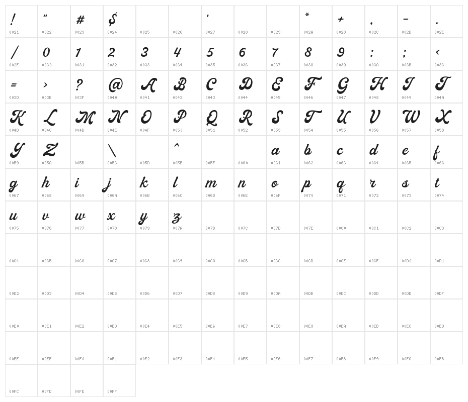 Moraline Script DEMO-Regular Character Map