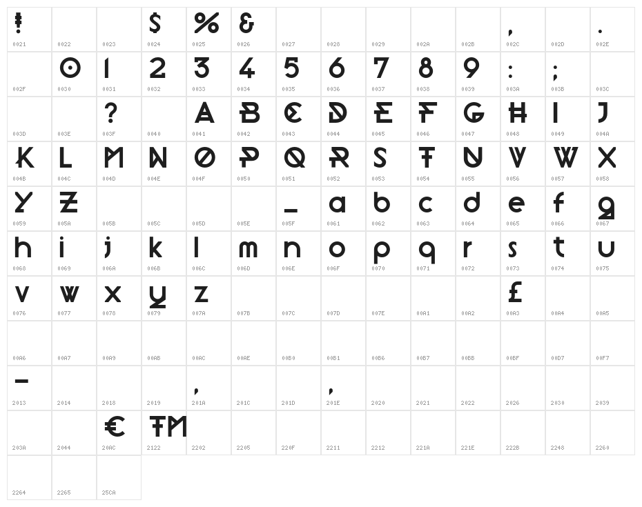 Morden-Regular Character Map